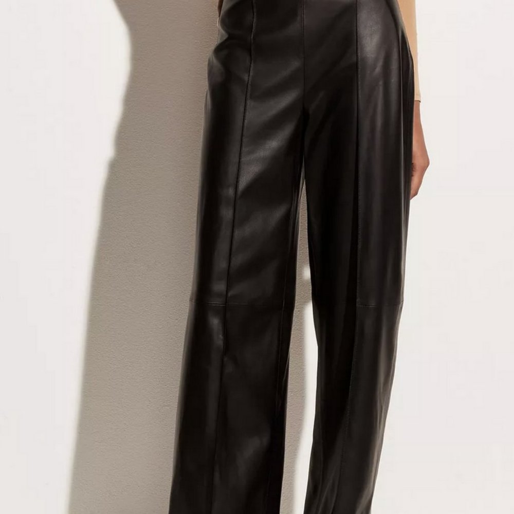 VINCE. NWT Black 100% Leather sz 10 straight leg pant $1,250 SOLD OUT